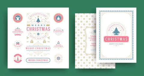 Christmas labels and badges vector design elements set with greeting card t.. 스톡 일러스트