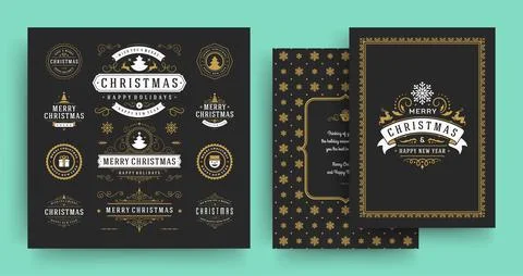 Christmas labels and badges vector design elements set with greeting card t.. Stock Illustration