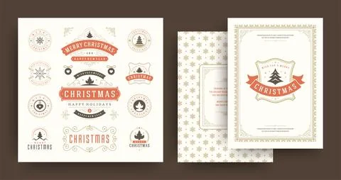 Christmas labels and badges vector design elements set with greeting card t.. Illustrazione stock