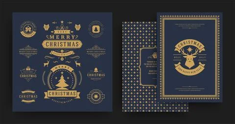 Christmas labels and badges vector design elements set with greeting card t.. イラスト素材