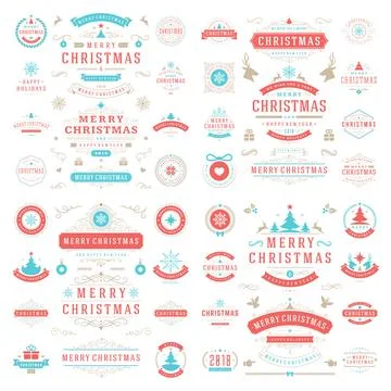 Christmas labels and badges vector design elements set. Illustrazione stock