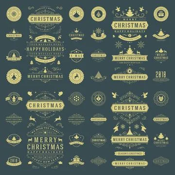 Christmas labels and badges vector design elements set. Illustrazione stock