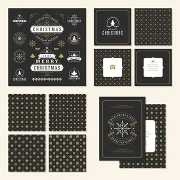 Christmas labels and badges vector design elements set Stock Illustration