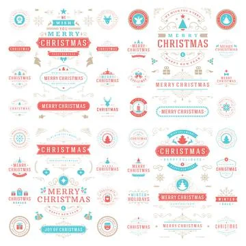 Christmas labels and badges vector design elements set. 스톡 일러스트