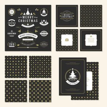 Christmas labels and badges vector design elements set and greeting cards t.. Illustrazione stock