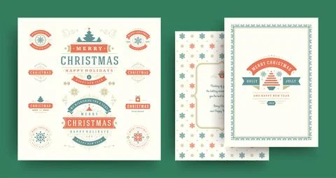 Christmas labels and badges vector design elements set with greeting card t.. Illustrazione stock