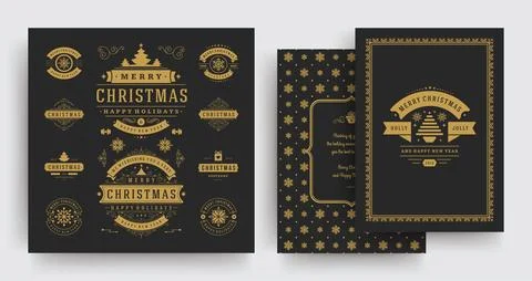 Christmas labels and badges vector design elements set with greeting card t.. Stock Illustration