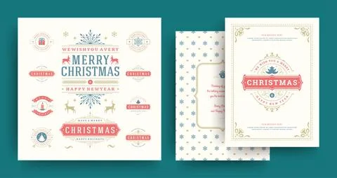 Christmas labels and badges vector design elements set with greeting card t.. Stock Illustration