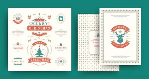 Christmas labels and badges vector design elements set with greeting card t.. Stock Illustration