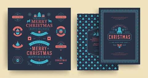 Christmas labels and badges vector design elements set with greeting card t.. Illustrazione stock