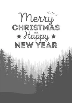 Christmas landscape background with falling snow, forest silhouette, mounta.. 库存插图