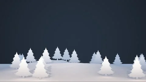 Christmas landscape of flat white pine trees on a dark blue background Stock Footage 253067562