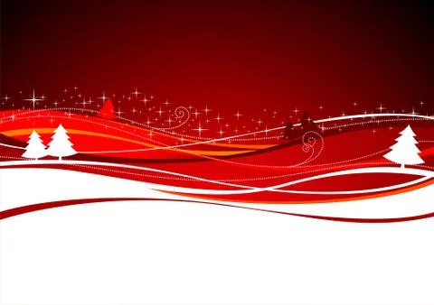 Christmas landscape with tree on red background Stock Illustration