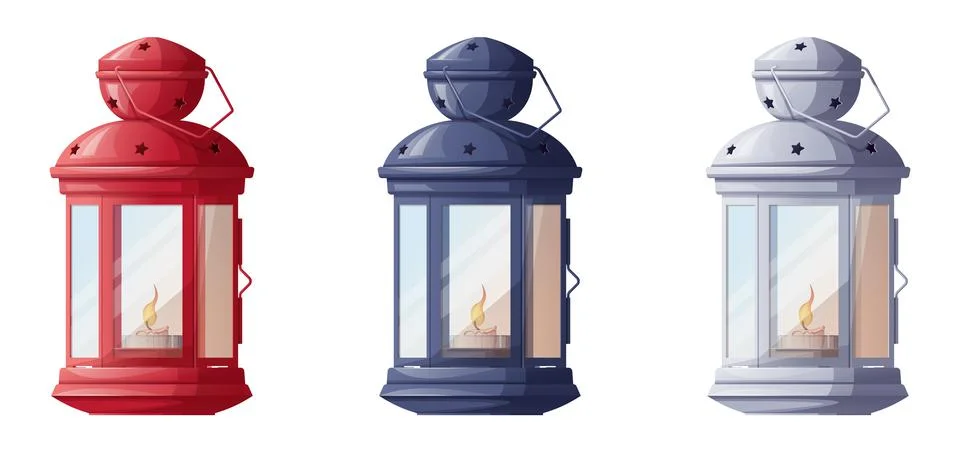 Christmas lantern with a burning candle isolate on a white background. Set of Stock Illustration