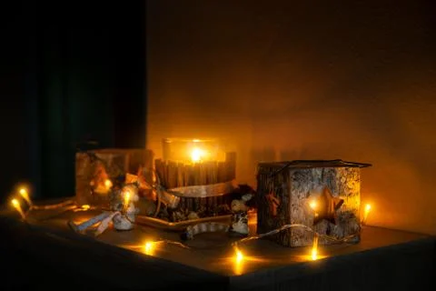 Christmas lantern with decorations Stock-Fotos