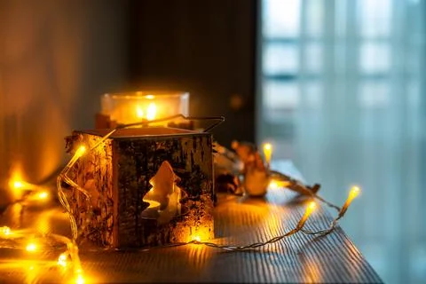 Christmas lantern with decorations Stock Photos