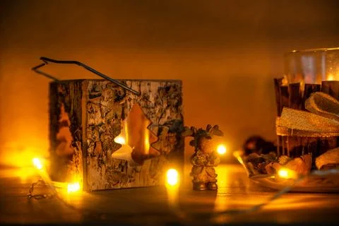 Christmas lantern with decorations Stock Photos