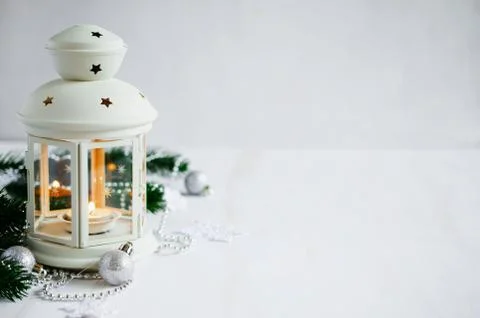 Christmas lantern. Magic lightning background. Stock Photos