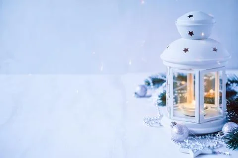 Christmas lantern. Magic lightning background. Stock Photos