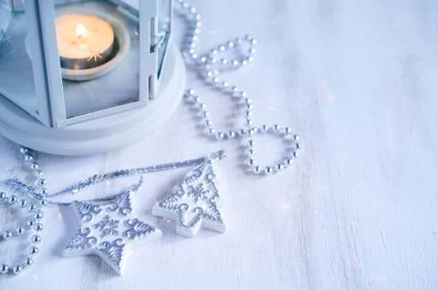 Christmas lantern. Magic lightning background. 스톡 사진