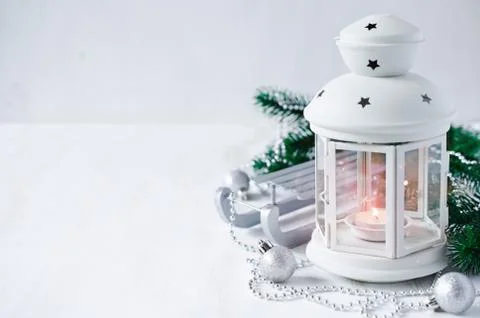 Christmas lantern. Magic lightning background. Stock Photos
