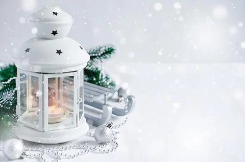 Christmas lantern. Magic lightning background. Stock Photos