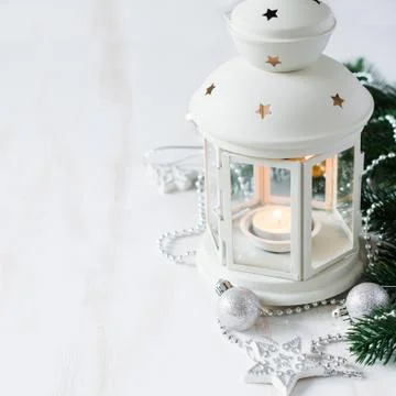 Christmas lantern. Magic lightning background. Stock Photos