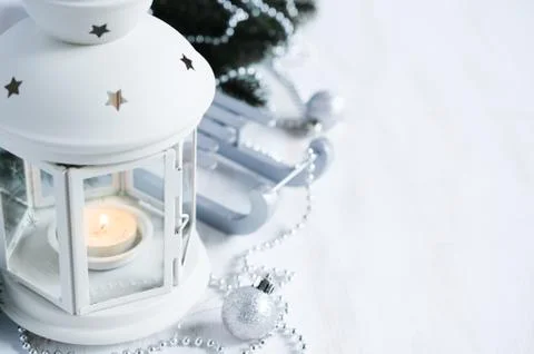 Christmas lantern. Magic lightning background. Foto stock