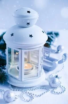 Christmas lantern. Magic lightning background. 스톡 사진