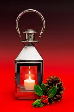 Christmas lantern red background. Stock Photos