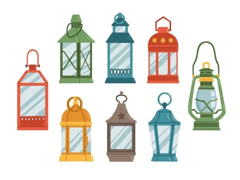 Christmas lantern set flat design isolated vector Stock Illustration