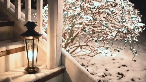 Christmas lantern in snow Stock Footage 126974579