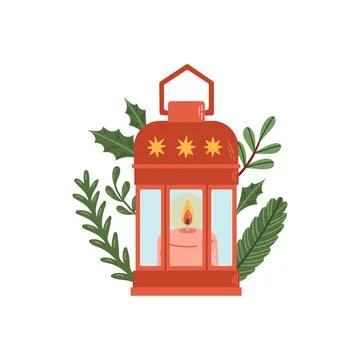 Christmas lantern winter decor flat design vector Stock Illustration