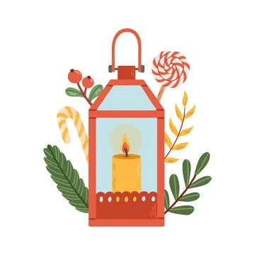 Christmas lantern winter decor flat design vector Stock Illustration