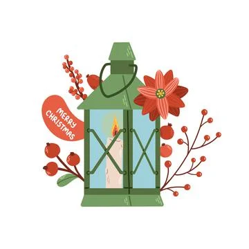 Christmas lantern winter decor flat design vector Stock Illustration