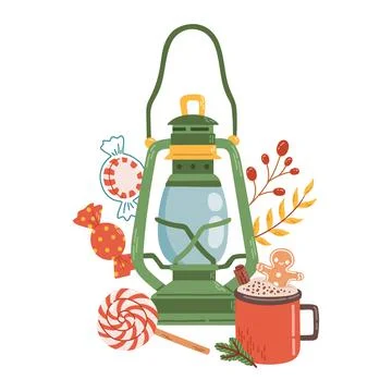 Christmas lantern winter decor flat design vector Stock Illustration
