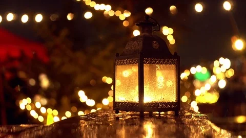 Christmas Lantern on wood table. looping movie. Cinemagraph. 4K Stockbeeldmateriaal 121307934