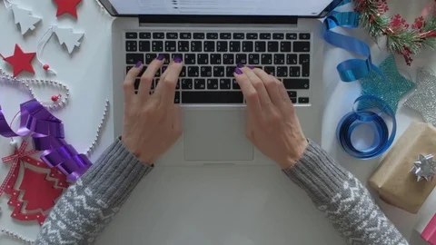 Christmas laptop typing Stock Footage 82701103