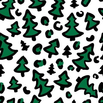 Christmas Leopard seamless pattern. Trendy animal print made of Christmas t.. Stock Illustration