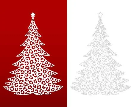 Christmas leopard vector tree with star. Template for laser, paper cutting. Stock Illustration