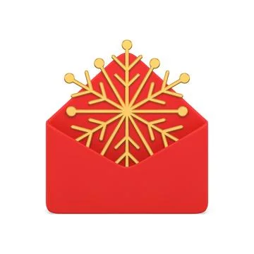 Christmas letter red envelope with snowflake luxury gift 3d icon realistic .. Stock Illustration