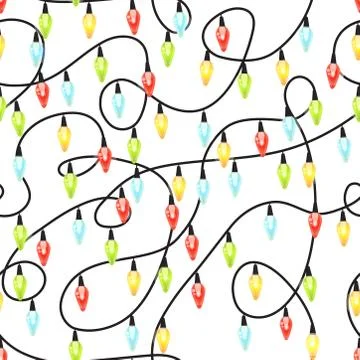 Christmas light bulbs seamless pattern, Colorful xmas garland, Christmas and  Stock Illustration