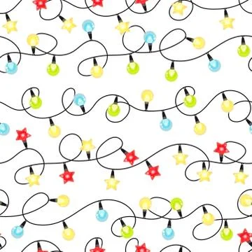 Christmas light bulbs seamless pattern, Colorful xmas garland, Christmas and  Stock Illustration