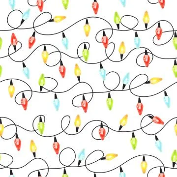 Christmas light bulbs seamless pattern, Colorful xmas garland, Christmas and  Stock Illustration