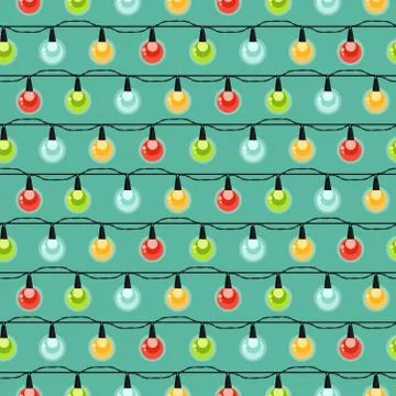 Christmas light bulbs seamless pattern, Colorful xmas garland, Christmas and  イラスト素材