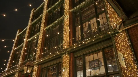 Christmas light decorated building. Stock Footage 99843685