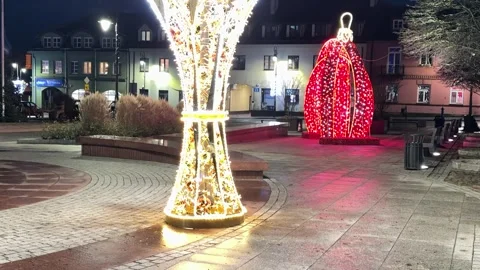 Christmas light decorations on town square in Serock, Poland Stock Footage 301088232