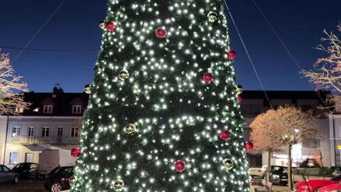 Christmas light decorations on town square in Serock, Poland Stock Footage 301088250