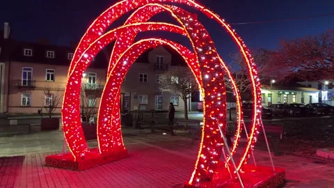 Christmas light decorations on town square in Serock, Poland Stock Footage 301088304