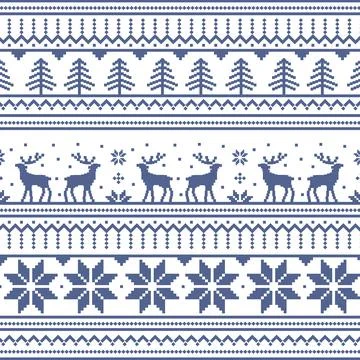 Christmas light panoramic background with drawings of deer and patterns of th Stock Illustration